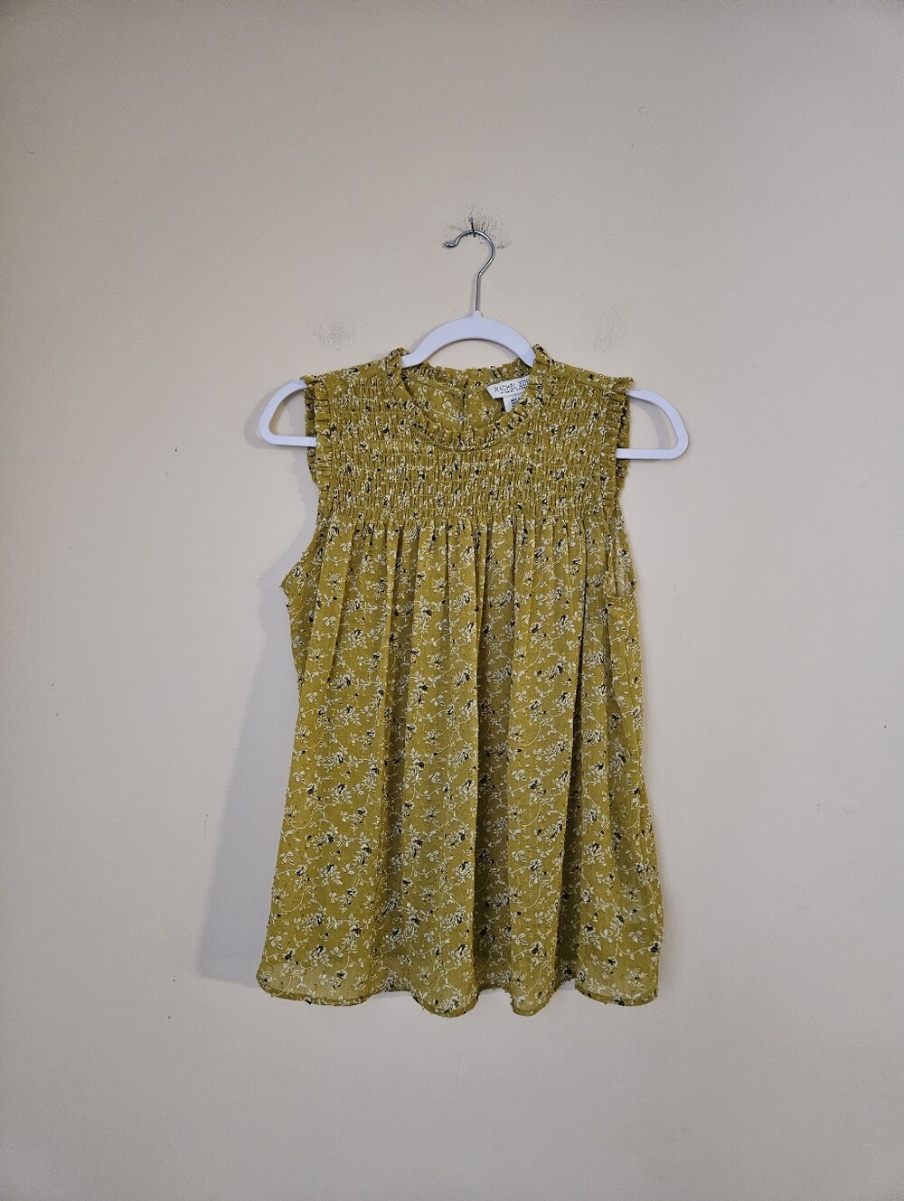 Rachel Zoe Mustard Floral Ruffle Neck Blouse, Size Small